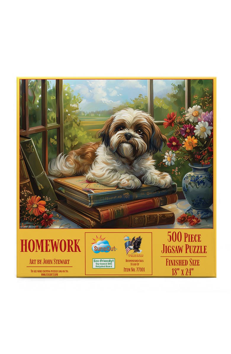 Sunsout Homework Shih Tzu 500 piece Jigsaw Puzzle for Adults, Alternate, color, Multicolor