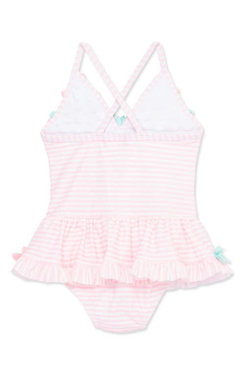 Little Me Baby Girls Floral-trim Striped One-piece Swimsuit In Pink