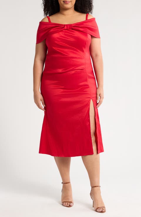 Off the Shoulder Taffeta Cocktail Dress (Plus)