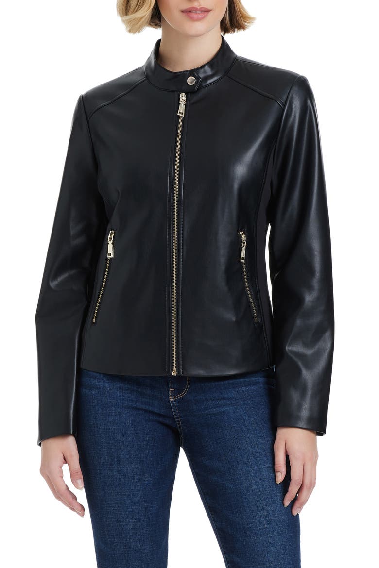 Faux Leather Jacket, Main, color, BLACK