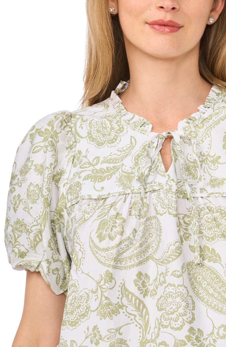 CeCe Tie Front Short Puff Sleeve Top, Alternate, color, Sage