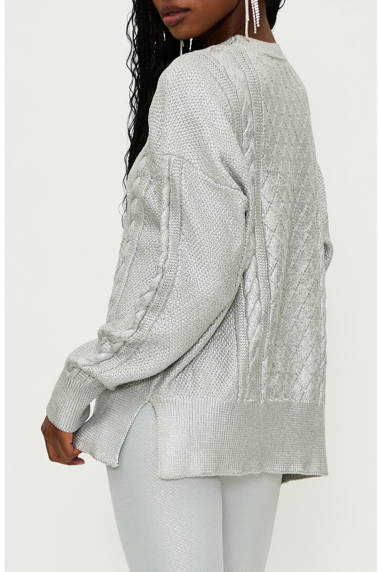 Callie Mix Stitch Metallic Crewneck Sweater, Alternate, color, SILVER SHINE CABLE