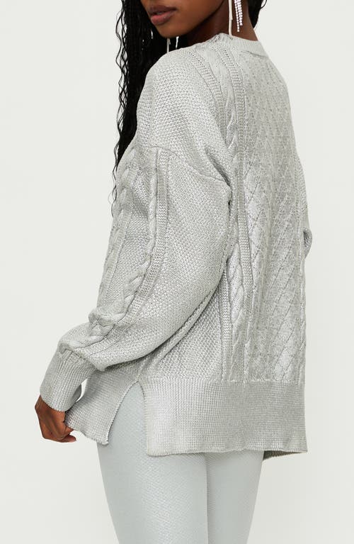 Beach Riot Callie Mix Stitch Metallic Crewneck Sweater In Silver Shine Cable