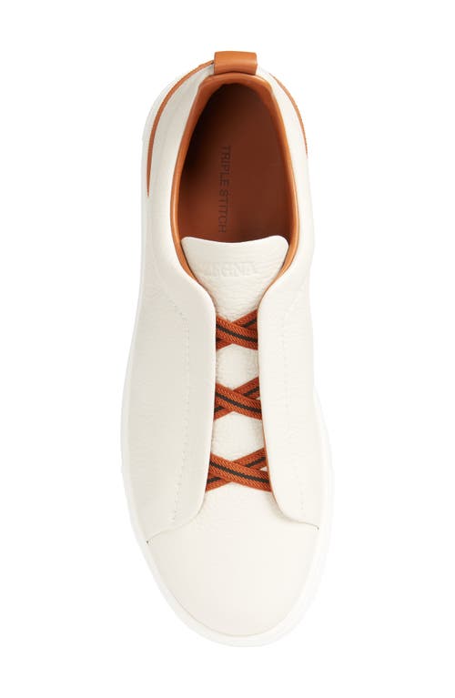 Zegna Triple Stitch Deerskin Leather Slip-on Sneaker In White