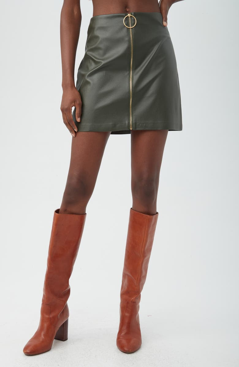 Trina Turk Adiza Zip Front Faux Leather Miniskirt, Main, color, Crocodile