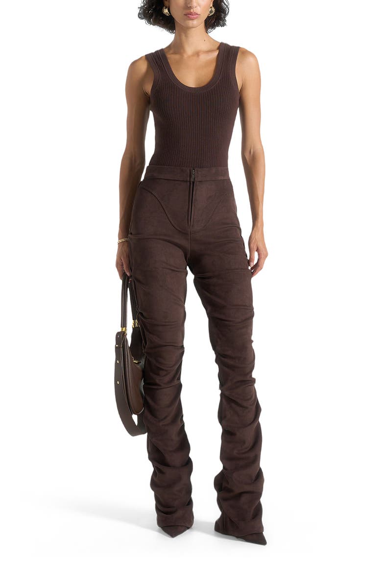 Caroline Tacked Suede Flared Trousers, Alternate, color, Brown