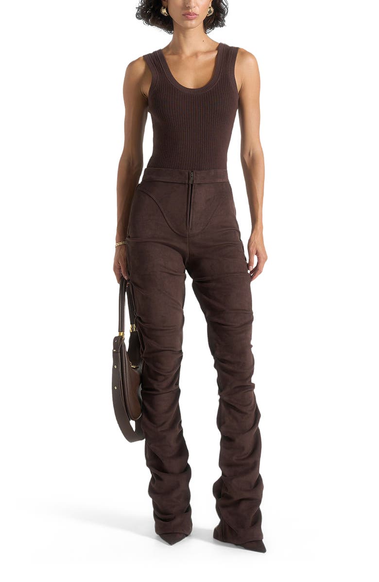 Manière De Voir Caroline Tacked Suede Flared Trousers, Alternate, color, Brown