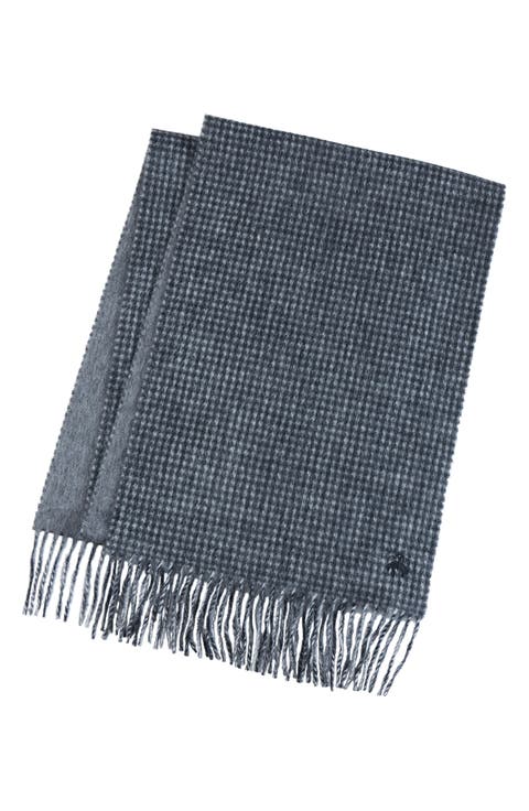 Houndstooth Wool & Cashmere Blend Fringe Scarf