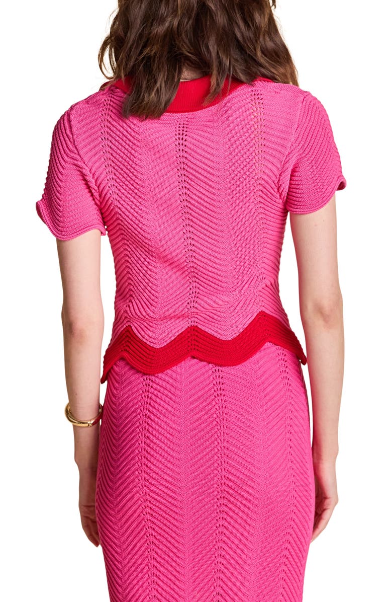 English Factory Scallop Polo Sweater, Alternate, color, Pink/ Red