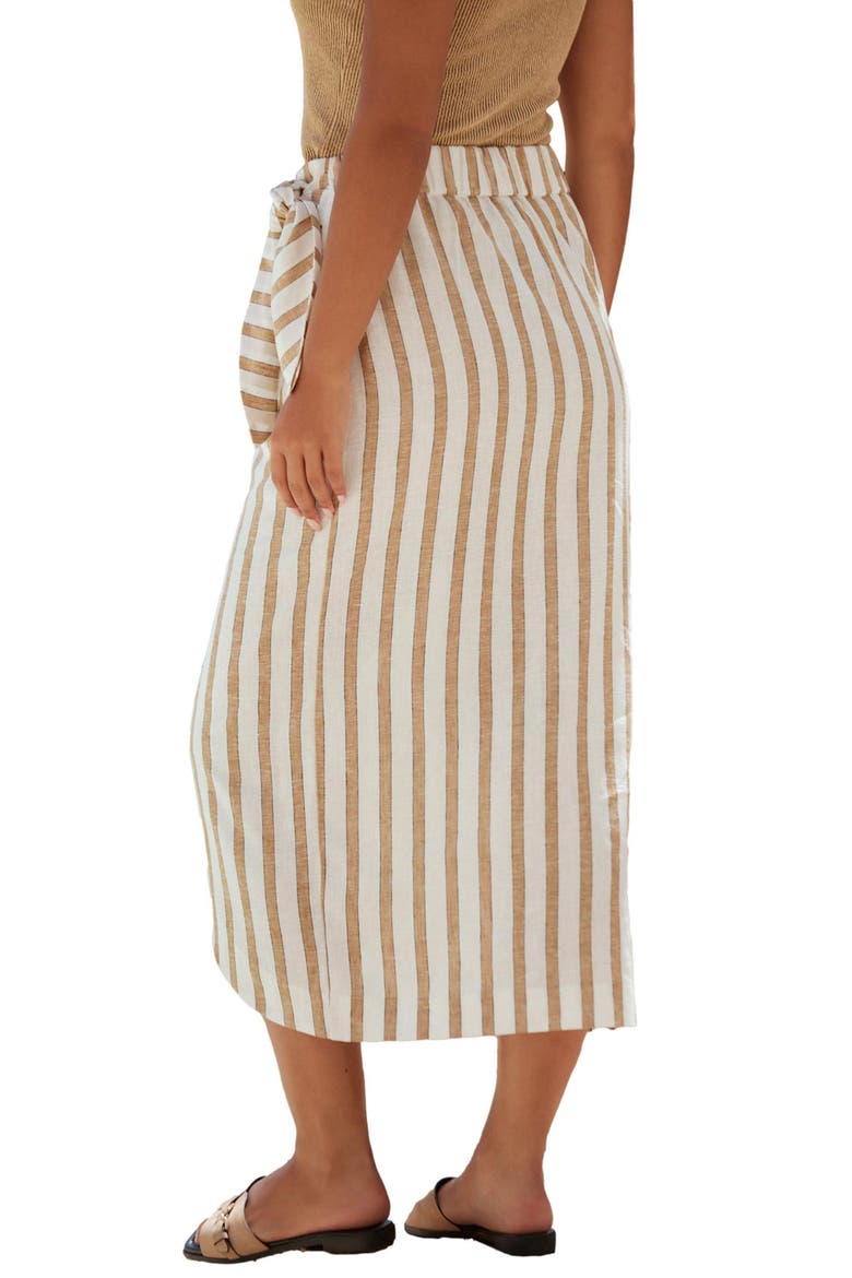 Stripe Linen Blend Faux Wrap Midi Skirt, Alternate, color, NEUTRAL