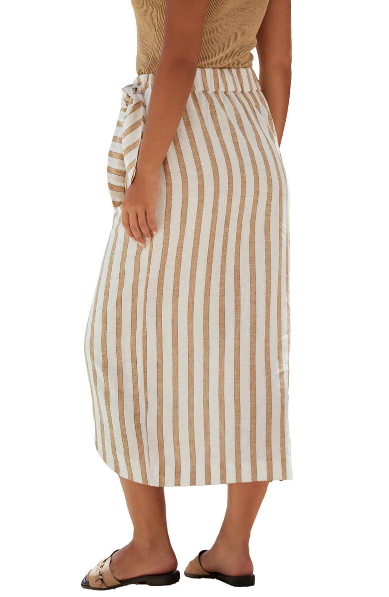 NEXT Stripe Linen Blend Faux Wrap Midi Skirt, Alternate, color, Neutral