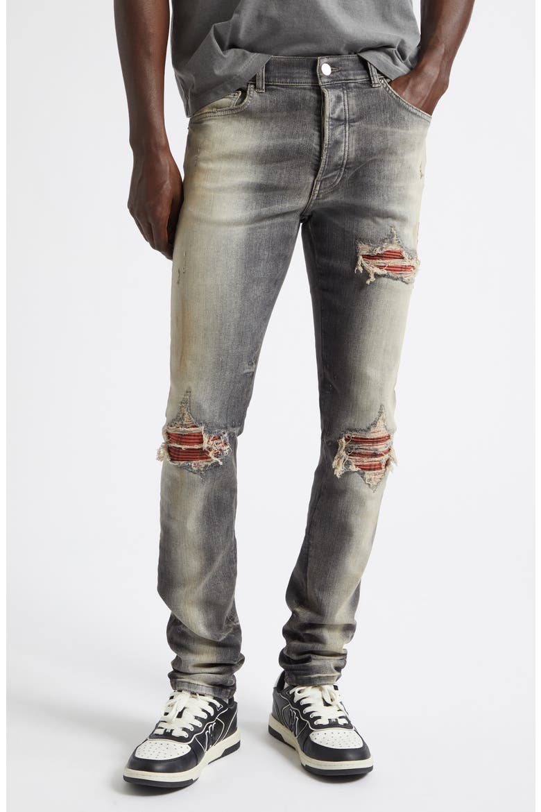 MX1 Flannel Patch Ripped Skinny Jeans, Main, color, PERFECT ANTIQUE BLACK