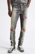 AMIRI MX1 Flannel Patch Ripped Skinny Jeans