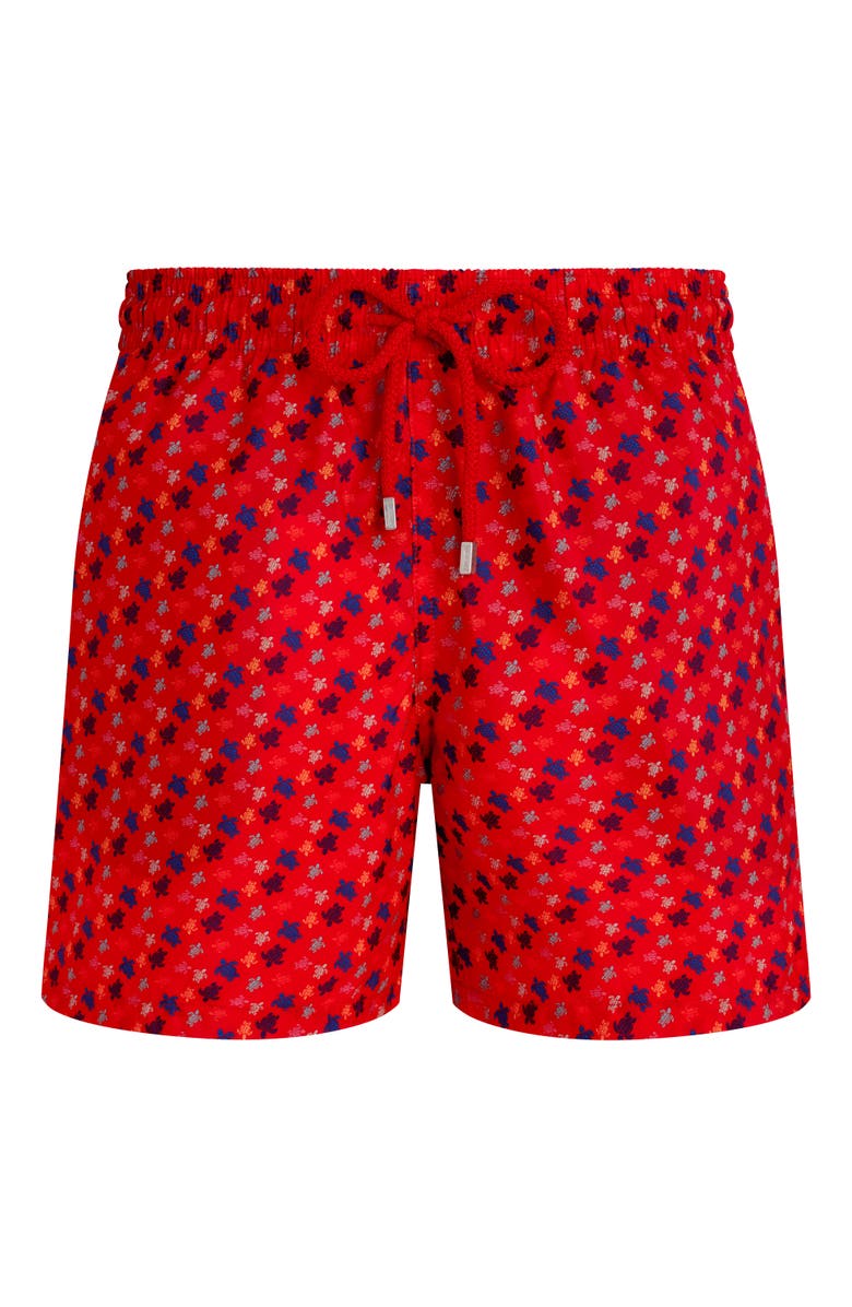 Vilebrequin Men's Micro Ronde Des Tortues Rainbow Light Fabric Swim Shorts, Alternate, color, Coquelicot