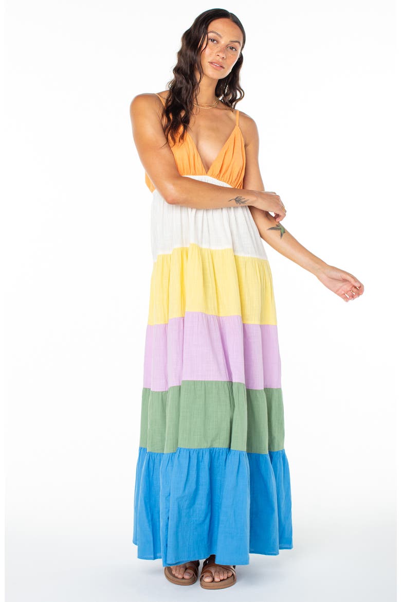 Honolulu Glow Colorblock Tiered Maxi Dress, Alternate, color, MULTI COLOR SOLID