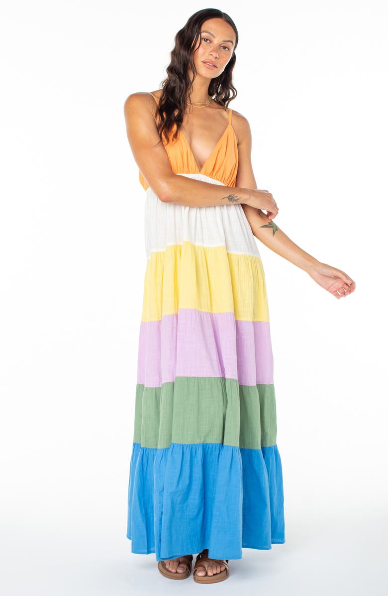 Roxy Honolulu Glow Colorblock Tiered Maxi Dress, Alternate, color, Multi Color Solid