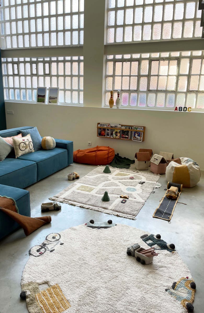 Lorena Canals Kids' Washable Round Wheels Rug, Alternate, color, Natural Blue Honey Olive