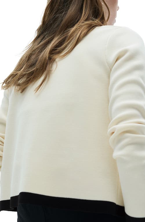 Mango Contrast Trim Cardigan In Ecru