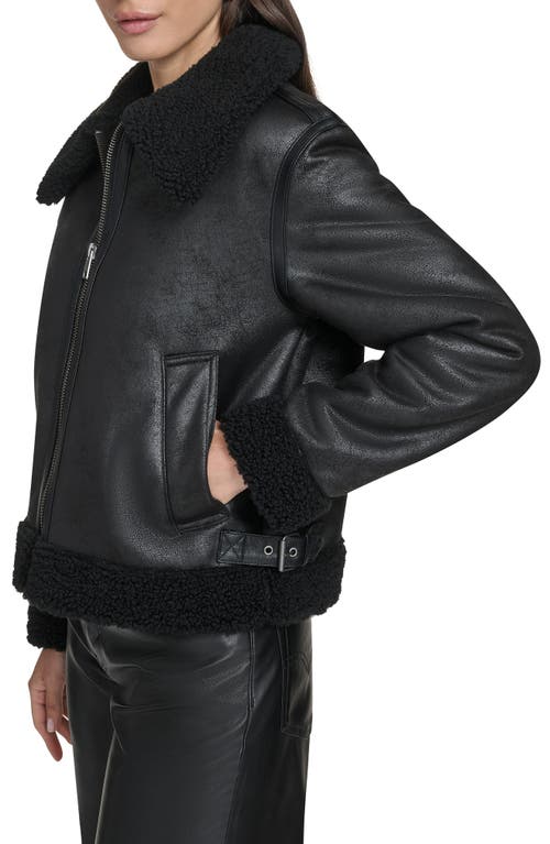 Levi's Faux Leather & Faux Shearling Bomber Jacket In Black