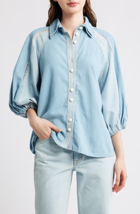 Two-Tone Denim Button-Up Shirt