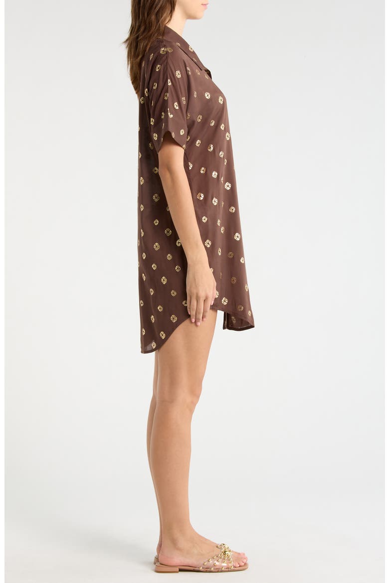 Metallic Dot Cover-Up Shirtdress, Alternate, color, BROWN POLKA