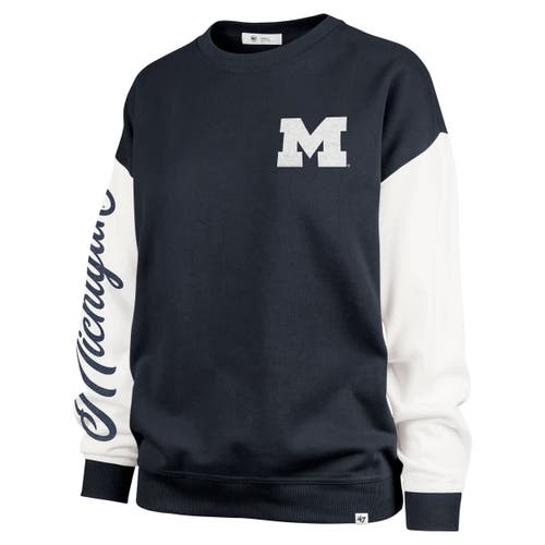 47 Brand '47 Navy Michigan Wolverines Double Header Rise Andie Pullover Sweatshirt In Navy
