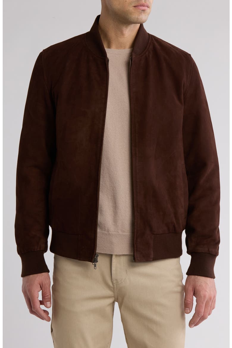 Suede Padded Bomber Jacket, Main, color, CHOCOLATE BROWN