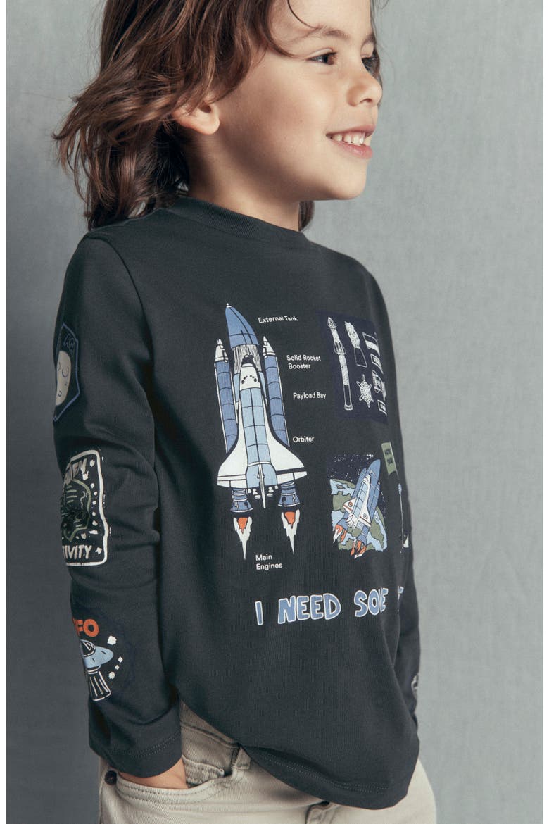 Kids' Glow in the Dark Graphic T-Shirt, Alternate, color, WARM GREY, SPACE