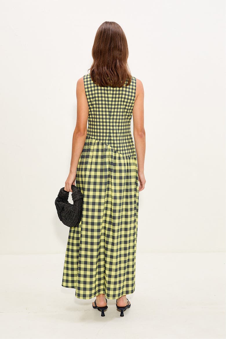 Laurel Poplin Midi Dress, Alternate, color, Peridot/Ebony Gingham