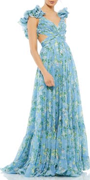 Mac Duggal Ruffle Tiered Floral Cut-Out Chiffon Gown