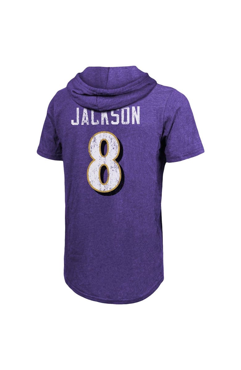 Majestic Threads Men's Majestic Threads Lamar Jackson Purple Baltimore Ravens Player Name & Number Tri-Blend Slim Fit Hoodie T-Shirt, Alternate, color, 