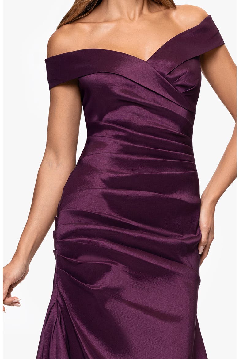 Off the Shoulder Taffeta Sheath Gown, Alternate, color, PLUM