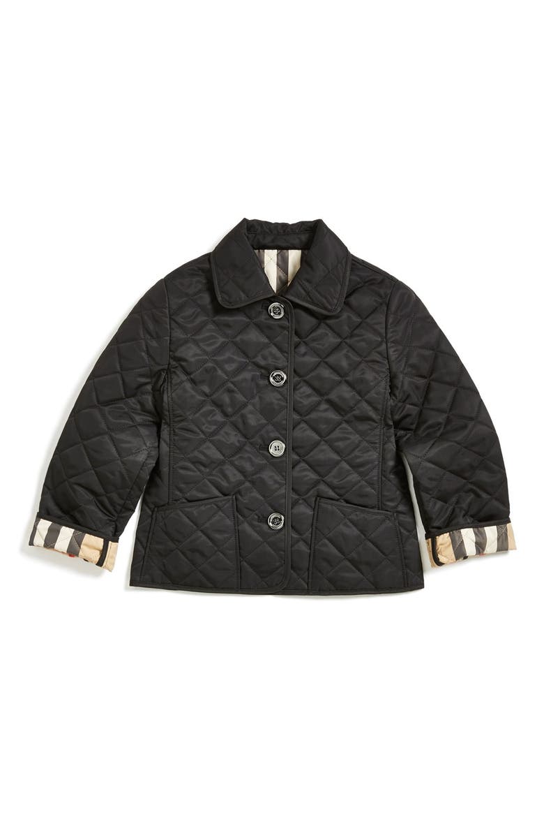 Quilted Check Trim Coat, Main, color, BLACK