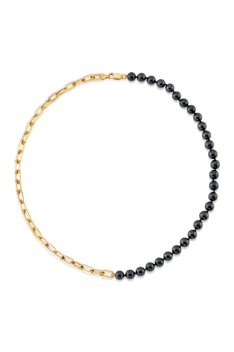 7.5-8.0mm Black Freshwater Pearl & Chain Blake Necklace, Main, color, Yellow Gold Fill