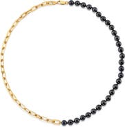 The Pearl Source 7.5-8.0mm Black Freshwater Pearl & Chain Blake Necklace