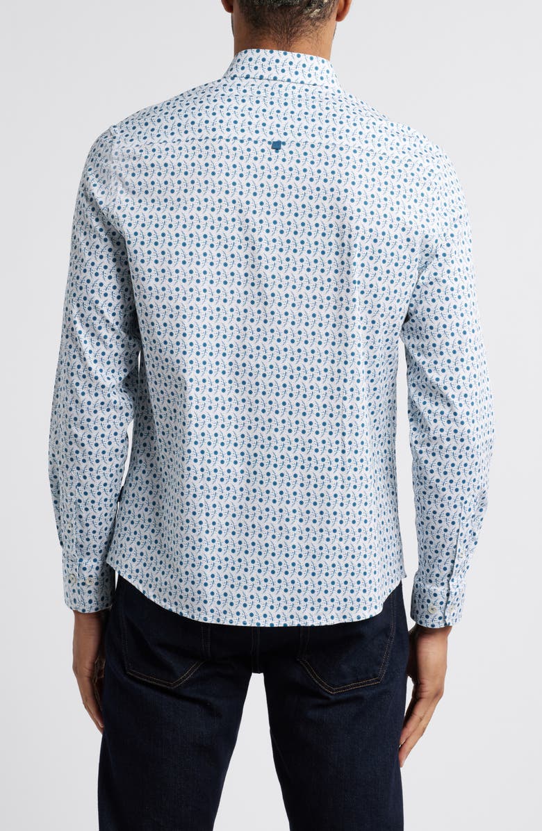 Stone Rose Floral Branch Stretch Cotton Button-Up Shirt, Alternate, color, Teal