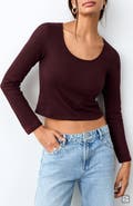 MANGO TEEN Pointelle Long Sleeve Crop T-Shirt