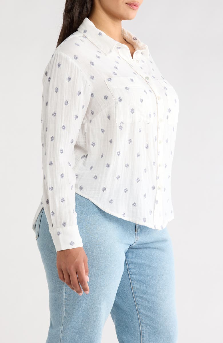 Liverpool Los Angeles Embroidered Cotton Button-Up Shirt, Alternate, color, Off White