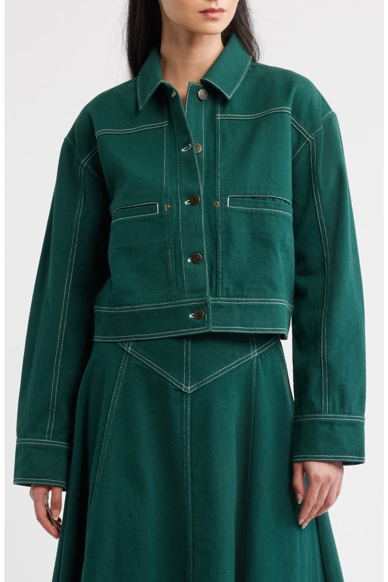 Clarke Ruffle Cape Cotton Twill Jacket, Alternate, color, JUNE BUG