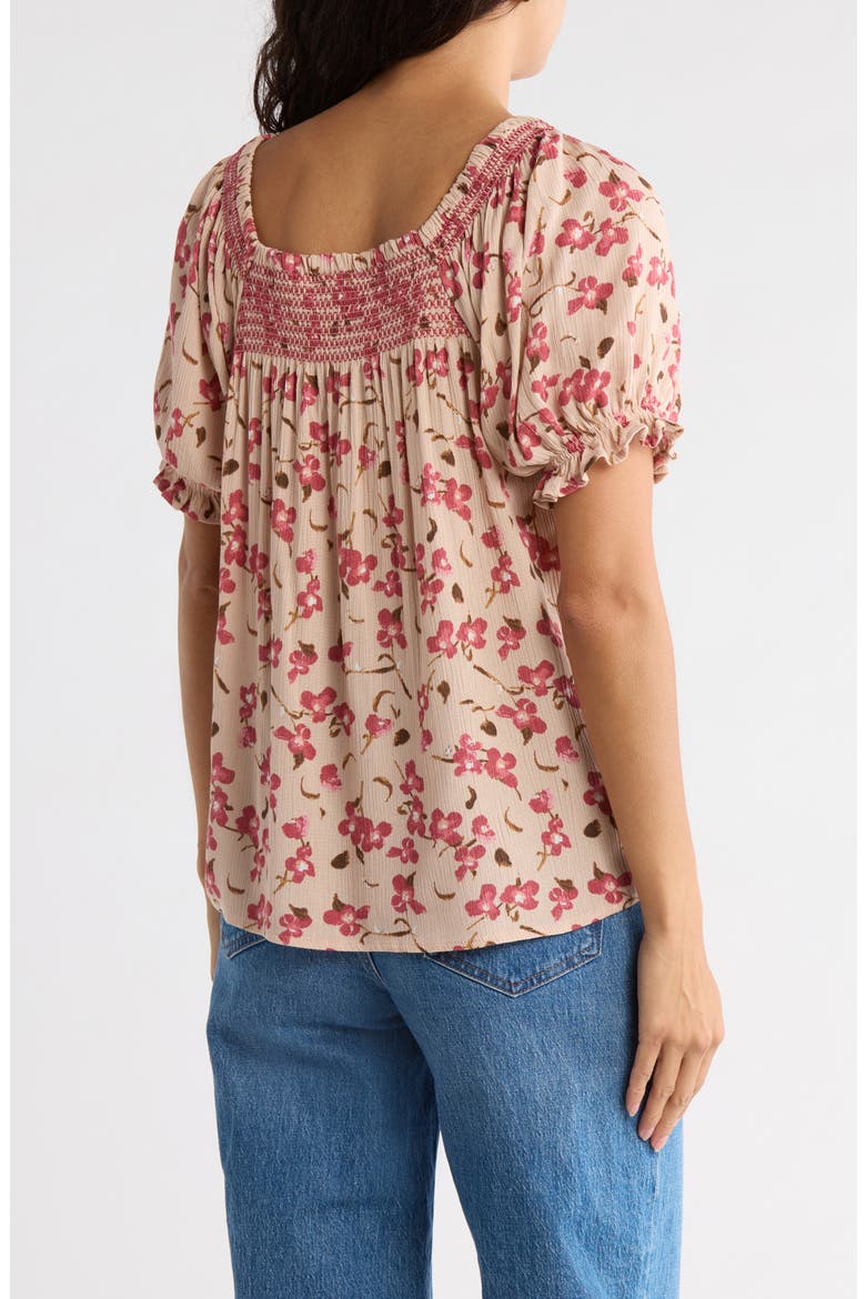 Print Peasant Top, Alternate, color, TAN/ MAUVE FLORAL