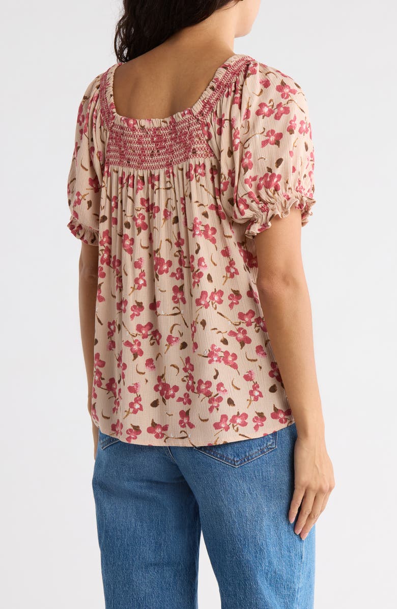 Bobeau Print Peasant Top, Alternate, color, Tan/ Mauve Floral
