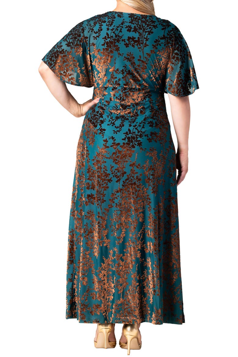 Twilight Velvet Burnout Evening Gown, Alternate, color, TEAL BURNISHED BRANCHES