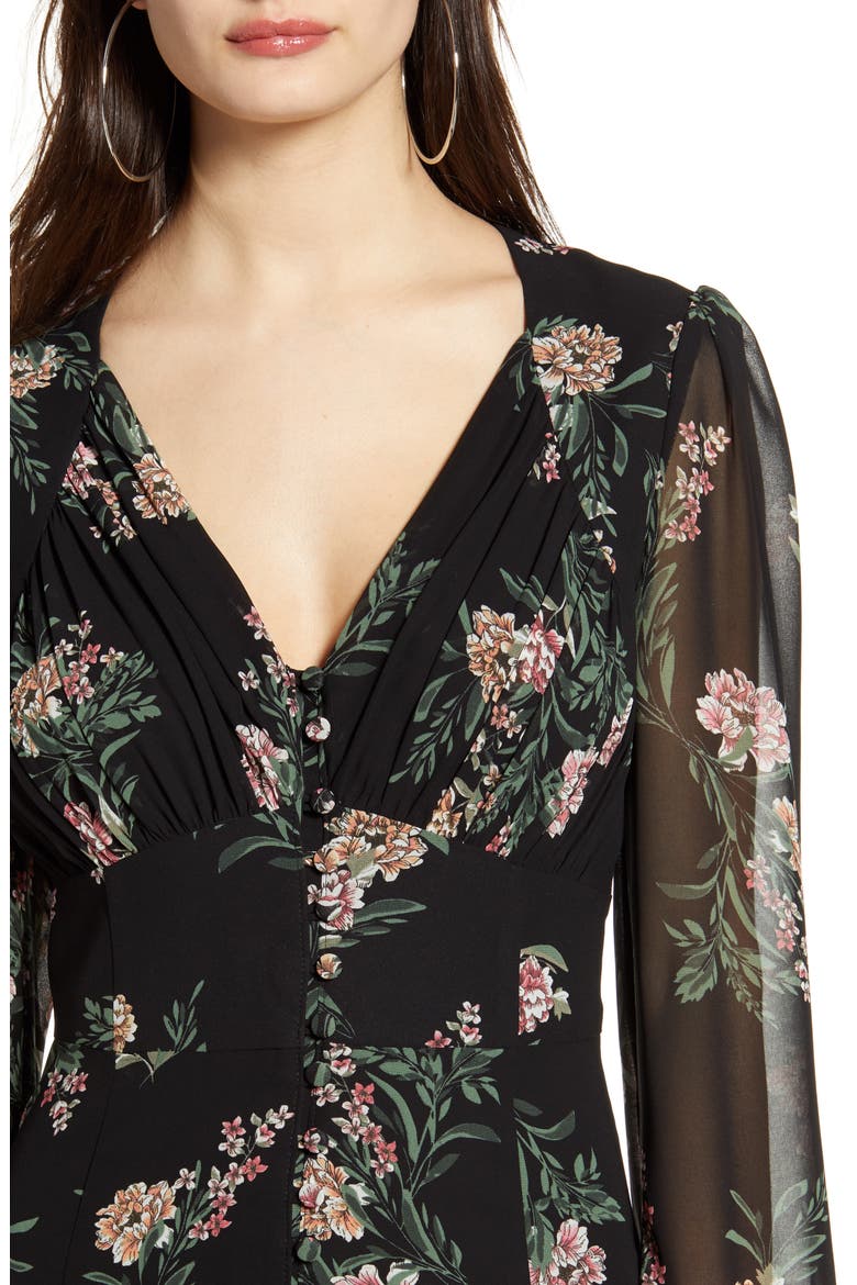 Floral Long Sleeve Midi Dress, Alternate, color, BLACK/ MAUVE MULTI FLORAL