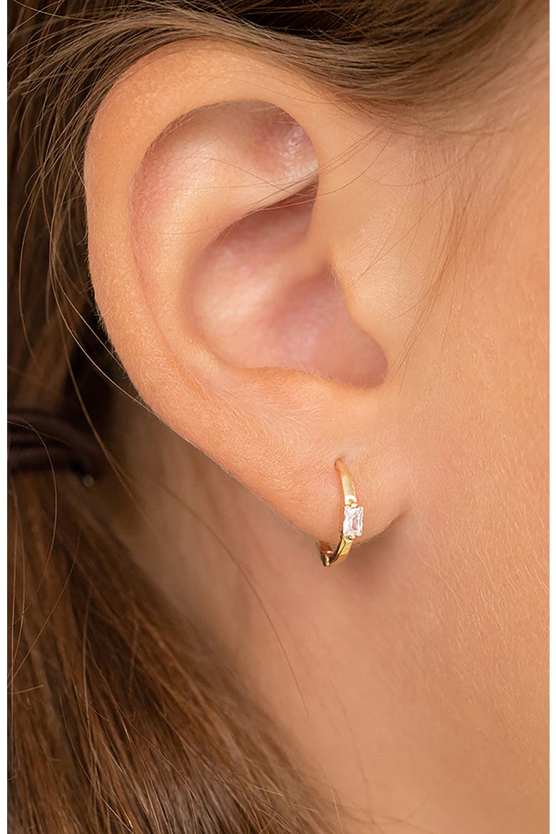 14k Baguette Cut Huggie Earrings, Alternate, color, Gold