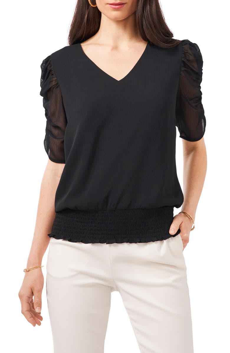 Chaus Puff Sleeve V-Neck Chiffon Top, Main, color, 