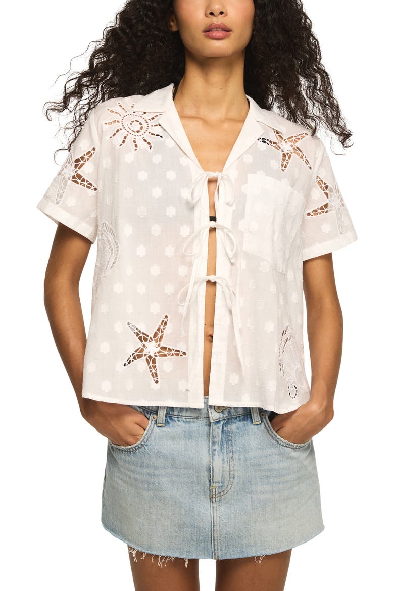 Cutout Woven Tie Front Shirt, Main, color, BRIGHT WHITE