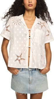 Lucky Brand Cutout Woven Tie Front Shirt