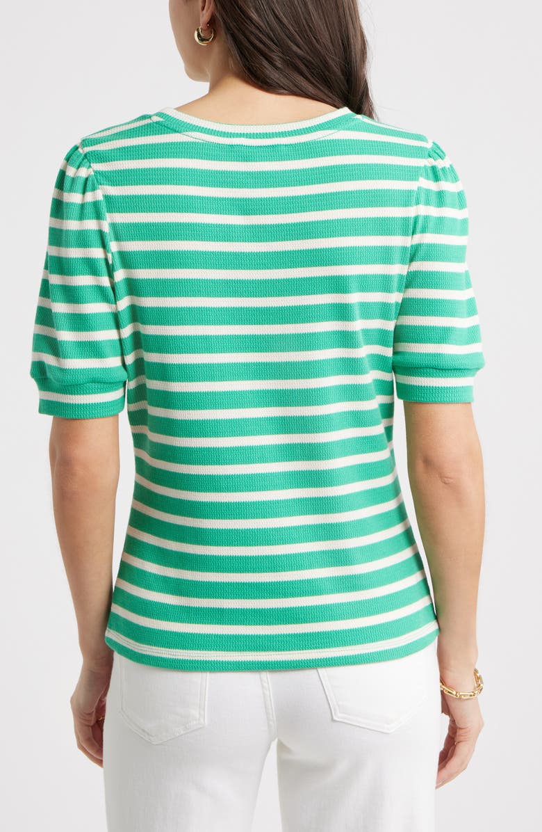 Caslon<sup>®</sup> Stripe Elbow Sleeve Cotton Knit Top, Alternate, color, Green Ease- Ivory Sena Stripe