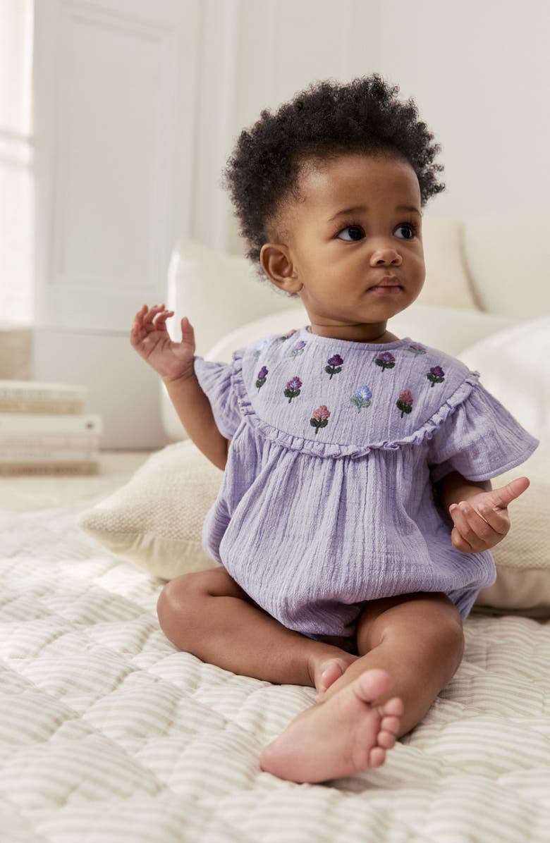 NEXT Embroidered Cotton Gauze Bodysuit, Alternate, color, Purple