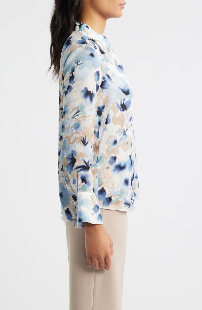 Anne Klein Blurred Floral Pleat Front V-Neck Top, Alternate, color, White Dove Multi